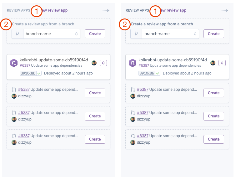 Before and after examples of our review apps page in a mobile browser