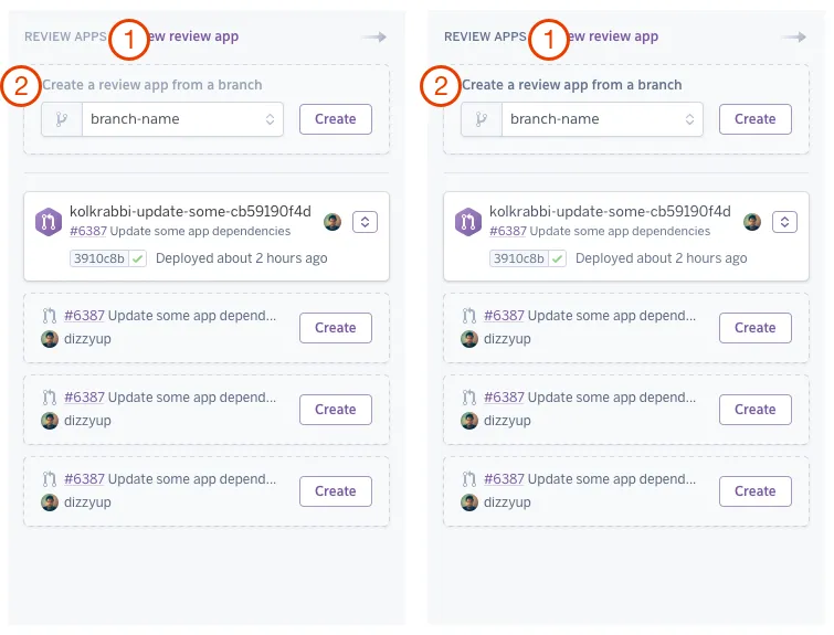 Before and after examples of our review apps page in a mobile browser