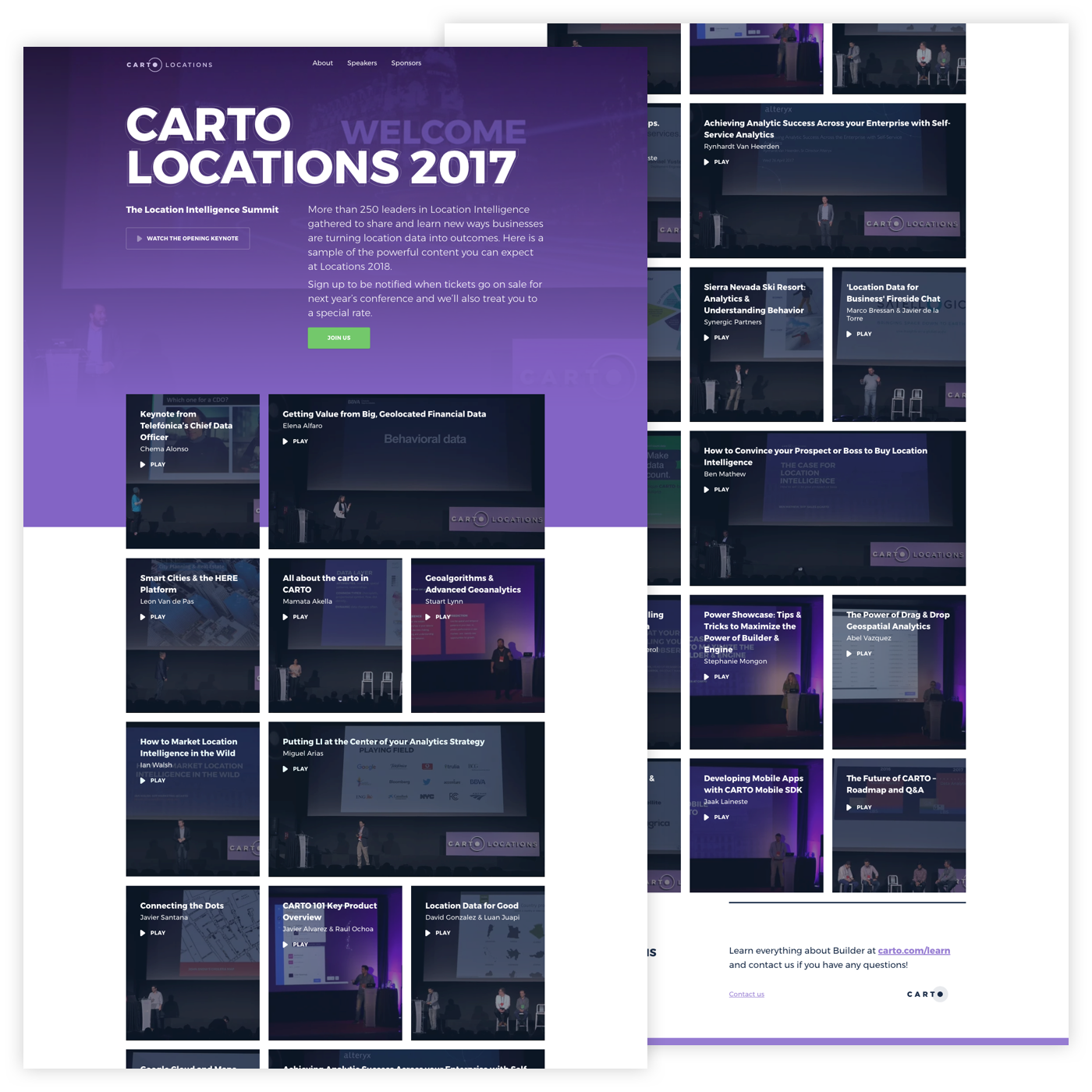 Carto Locations website showing the video recordings of the talks