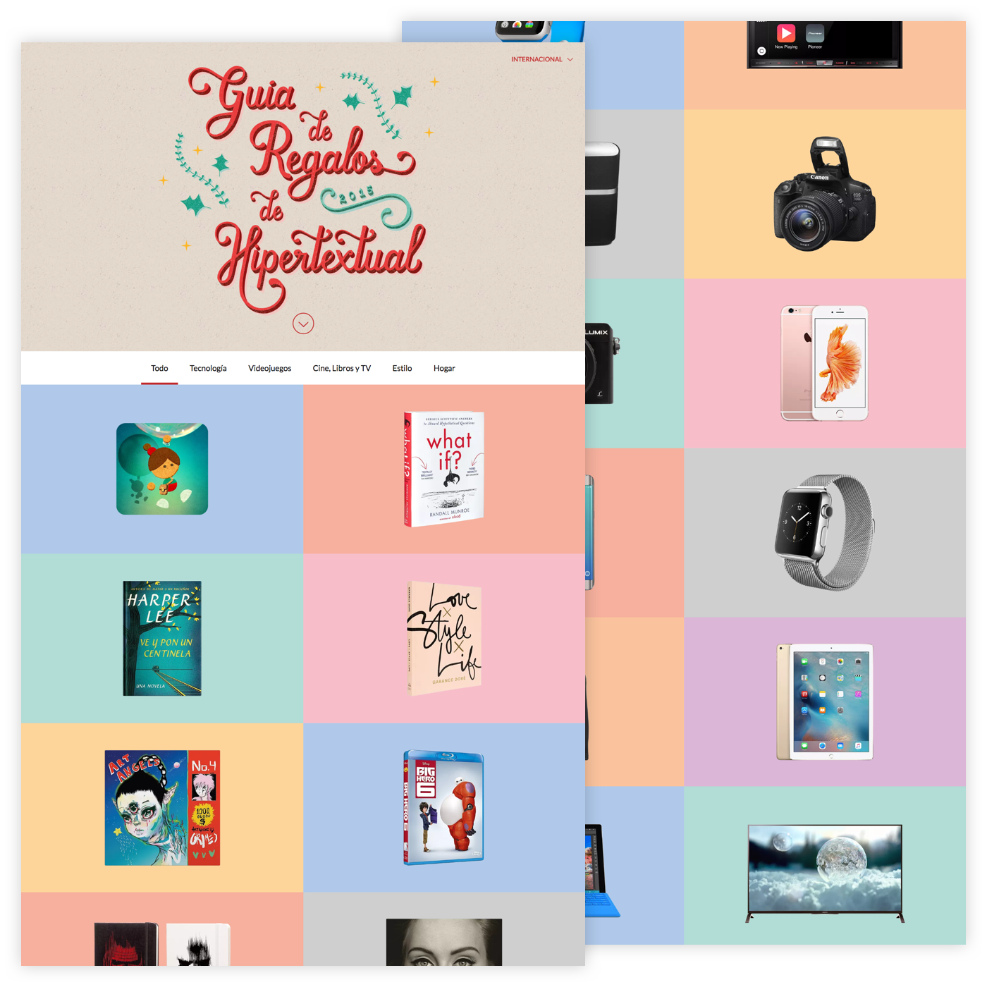 Website with a colourful grid of gift ideas