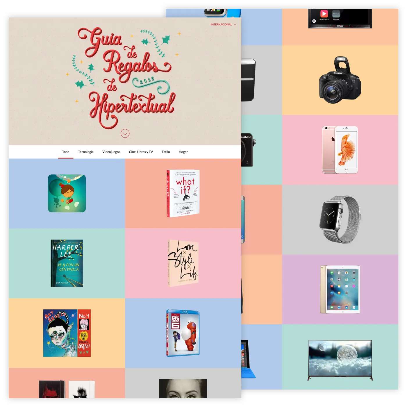 Website with a colourful grid of gift ideas