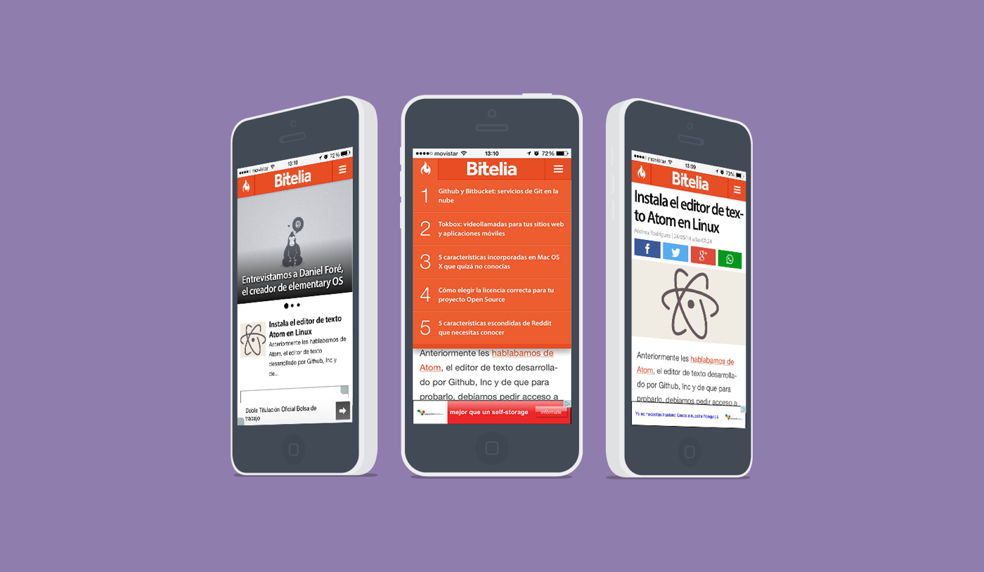 Mobile mockup for Bitelia, a software-focused blog